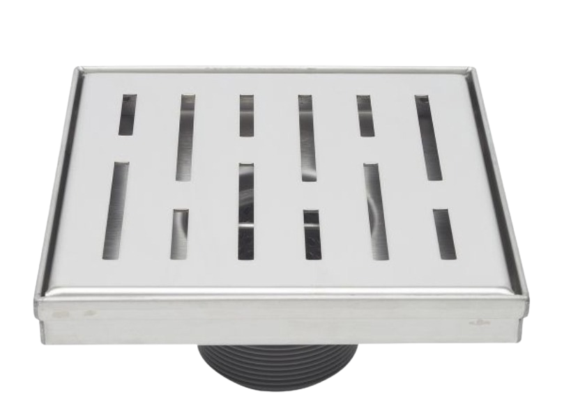 SHOWER TRAP SQUARE S/S CP 100MMSQUARE GRID