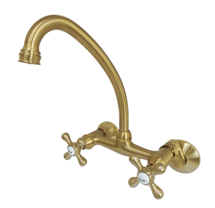 VICTORIAN WALL TYPE SINK MIXER BRUSHED GOLD